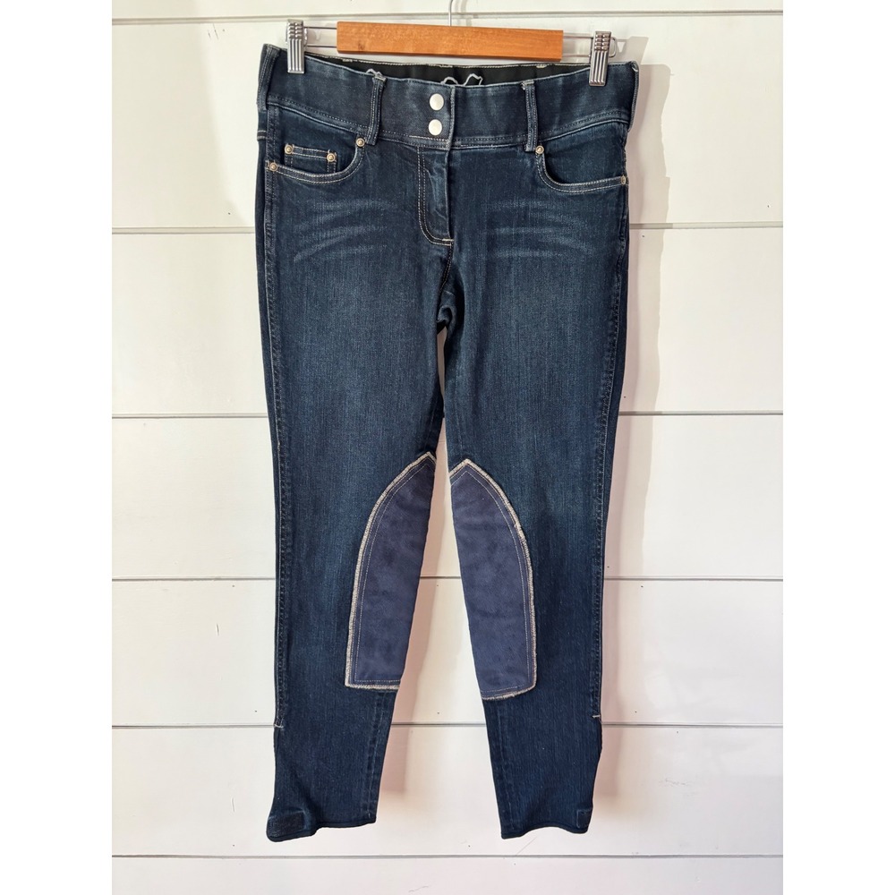 Goode Rider Denim Equestrian Breeches Women 28R Dark Blue Excellent Knee Patch